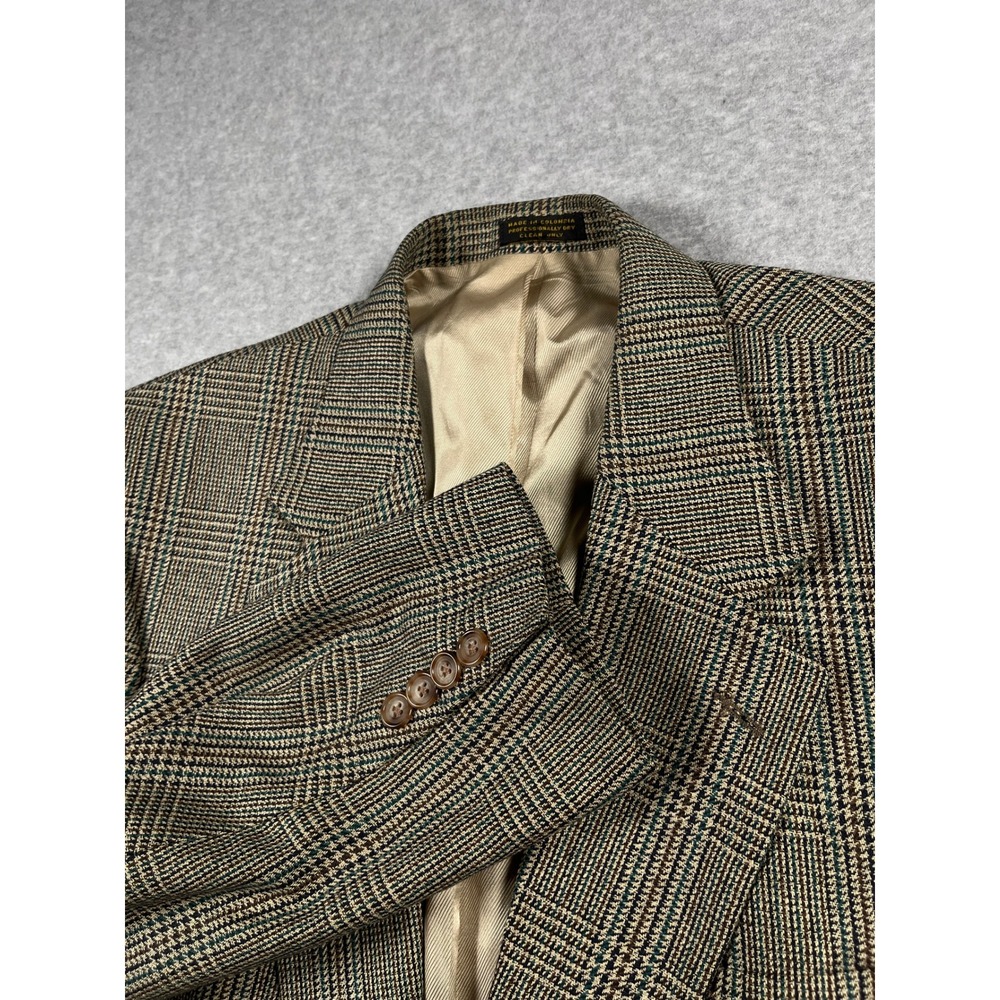 VTG Oscar de la Renta Silk Wool Blend Blazer Men 42R Brown Plaid Wool Sport Coat